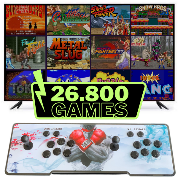 Consola Pandora Box Retroiluminada com 26800 jogos retro e jogos 3D e sistema de som Edição Especial Street Fighter