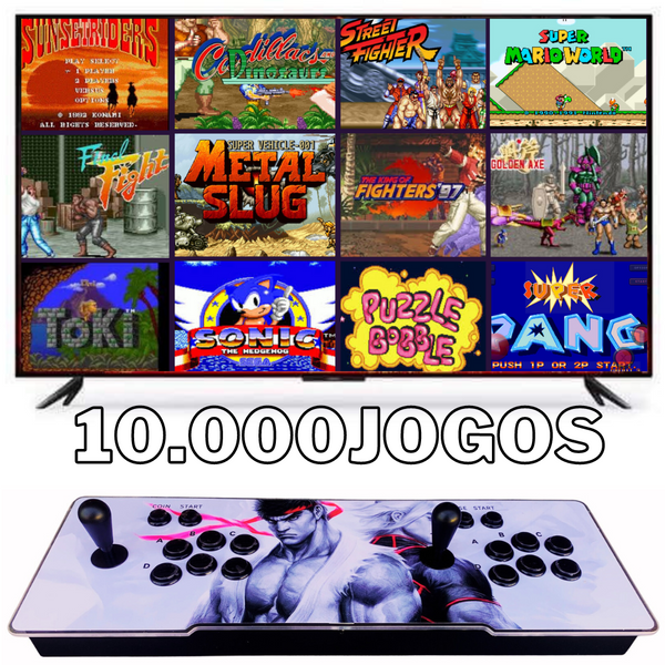 Consola Pandora Box Retroiluminada com 10 mil jogos retro e Jogos 3D e sistema de som Edição Especial Street Fighter