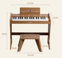 Piano electrónico de madera con banco para niños.