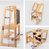 Torre de Aprendizagem Montessori Dobrável (banco e mesa) com lousa