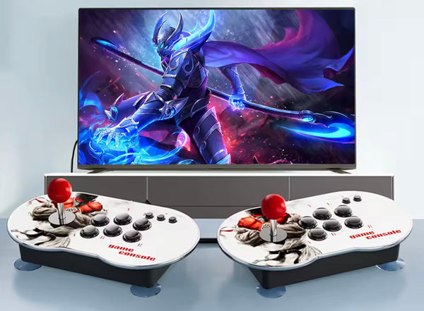 Consola retroiluminada PREMIUM com 20.000 jogos retro com dois comandos joysticks com fio