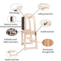 Torre de Aprendizagem Montessori Dobrável (banco e mesa) com lousa