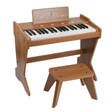 Piano electrónico de madera con banco para niños.