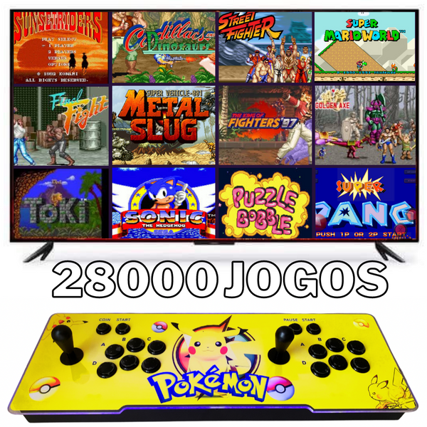 Consola Pandora Box Retroiluminada com 28.000 jogos retro e jogos 3D e sistema de som Edição de Colecionador Pokémon