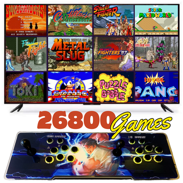 Consola Pandora Box Retroiluminada com 26800 jogos retro e jogos 3D e sistema de som Edição Especial Street Fighter