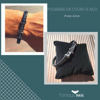 Pulsera de cuero y acero para hombre cod. H8