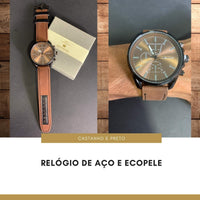 Reloj de hombre en acero y ecopiel bacalao. H27