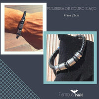 Pulsera de cuero y acero para hombre cod. H9